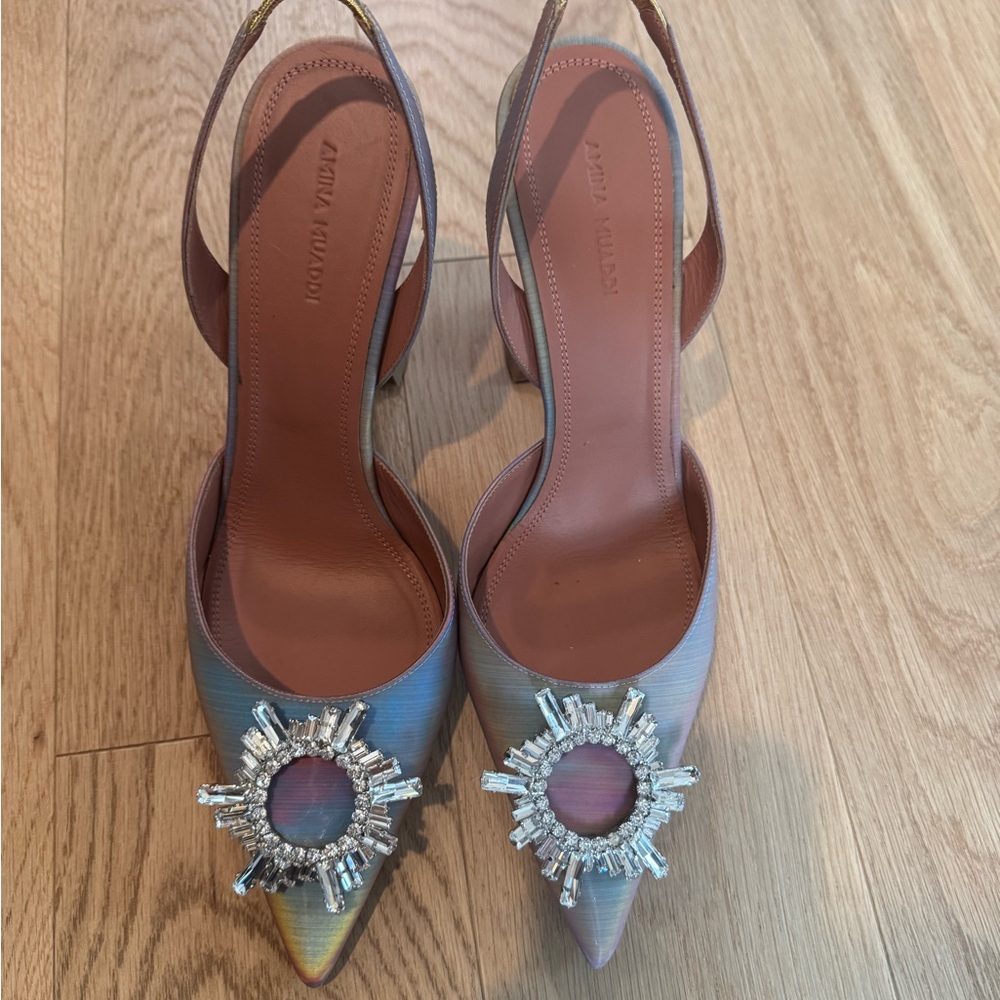Amina Muaddi Hologram multi color sling pumps size 41